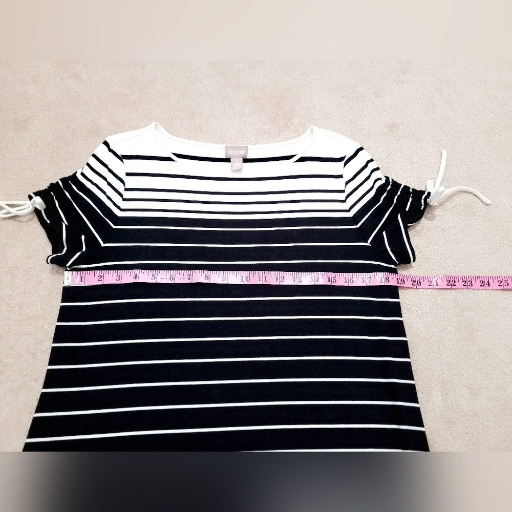 Chico's Black & White Striped Tie Sleeve T-Shirt Shift Dress Size Medium - Picture 6 of 10
